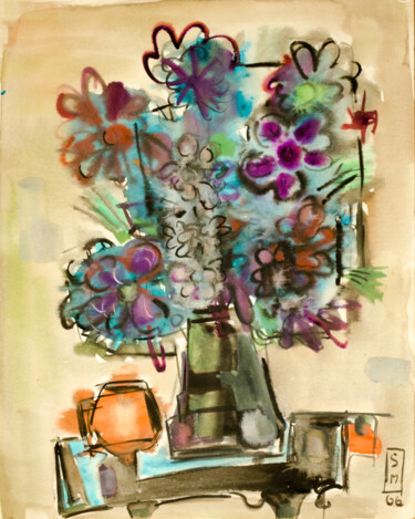 Vase with purple flowers